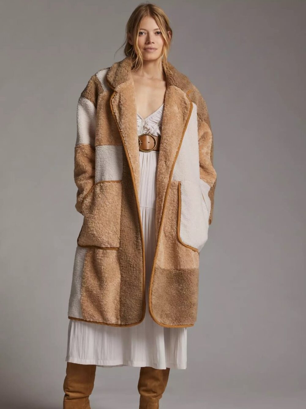 Anthropologie Pilcro Colorblocked Sherpa Coat M $298 NWT
